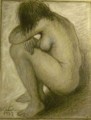 Nudo accovacciato, 1987. Carboncino e tempera bianca su carta, cm. 60x48